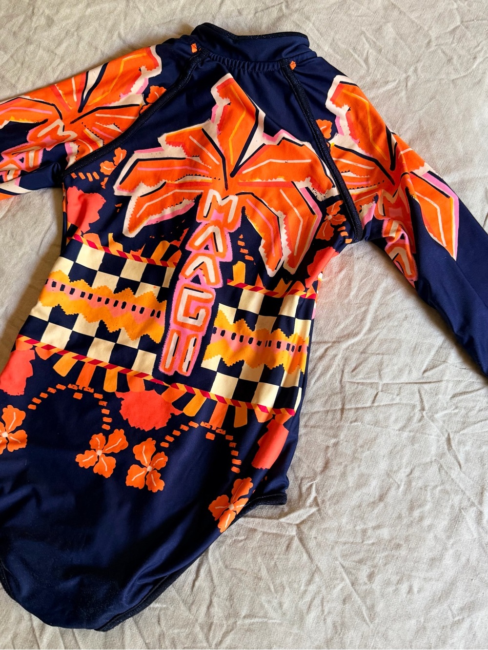 Maaji Girls Long Sleeve Rash Guard Reversible Swimsuit with Sparkle Piping